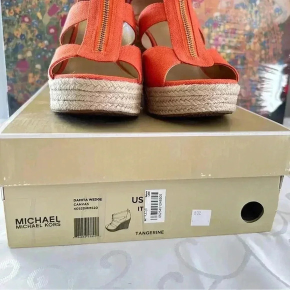 MICHAEL KORS Damita Wedge Platform Linen Espadrille Sandals in Tangerine NIB 9M - Picture 5 of 5